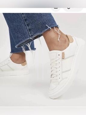 UGG White Leather Sneakers with Tan Heel Accent ALAMEDA SNEAKER